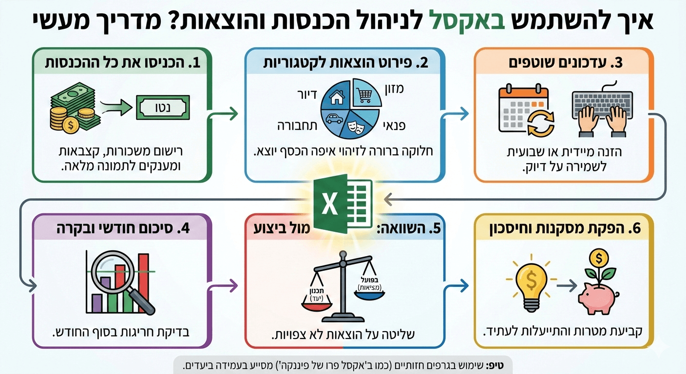איך להשתמש באקסל הוצאות והכנסות - אינפוגרפיקה